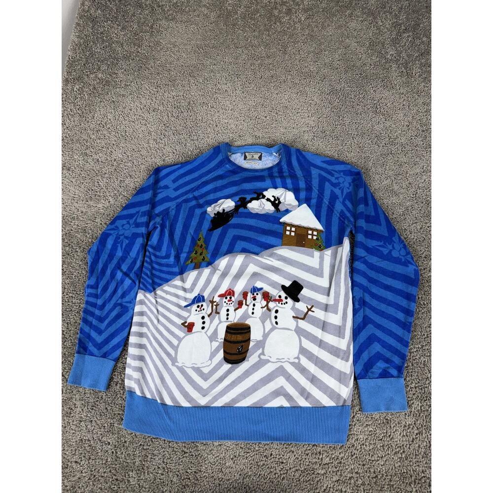 Volcom Sweater Mens Small Blue Snowman Santa Holiday Ugly Christmas Pullover